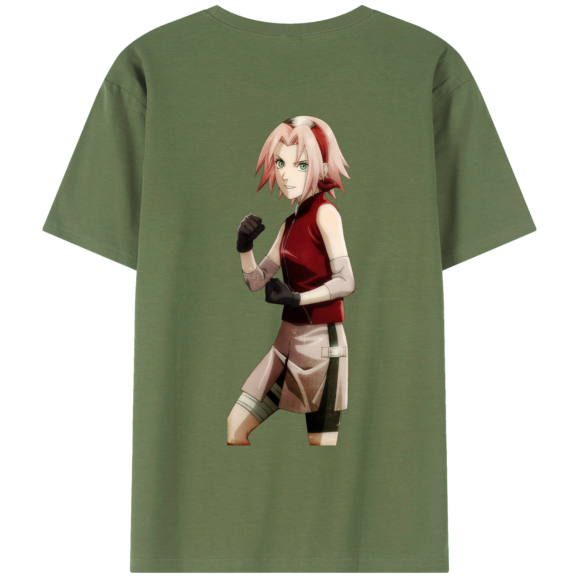 （画像用） NARUTO -ナルト- 春野サクラ Haruno Sakura 綿100％ メンズ半袖Tシャツ（バックプリント） 通気性